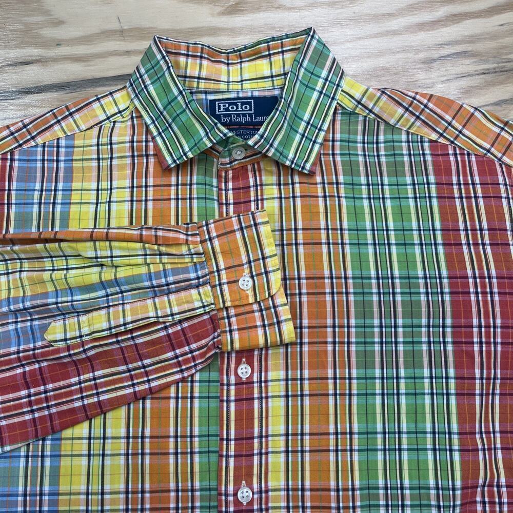 Vintage Polo Ralph Lauren Mens Westerton 100% Cotton Size Large Plaid Colorful